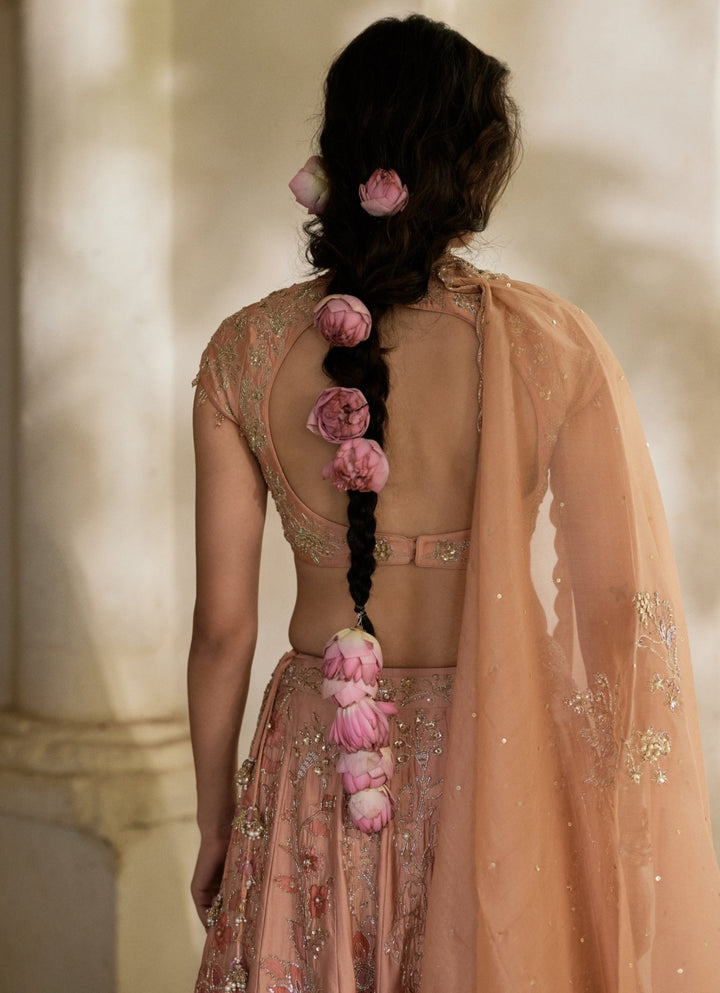 Peach Printed Silk Blend Lehenga Set Paulmi and Harsh - Fabilicious Fashion