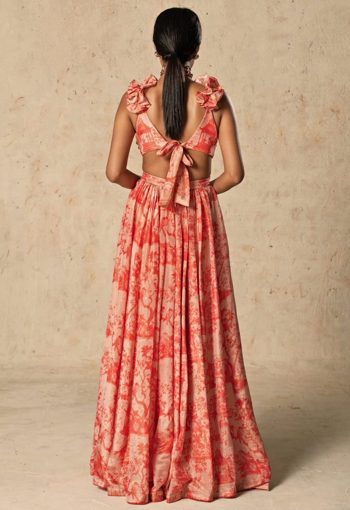 Basil Leaf Peach Printed Tissue GownFabilicious Fashion