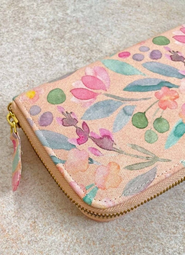 Peach Printed Zip Wallet AMYRA - Fabilicious Fashion
