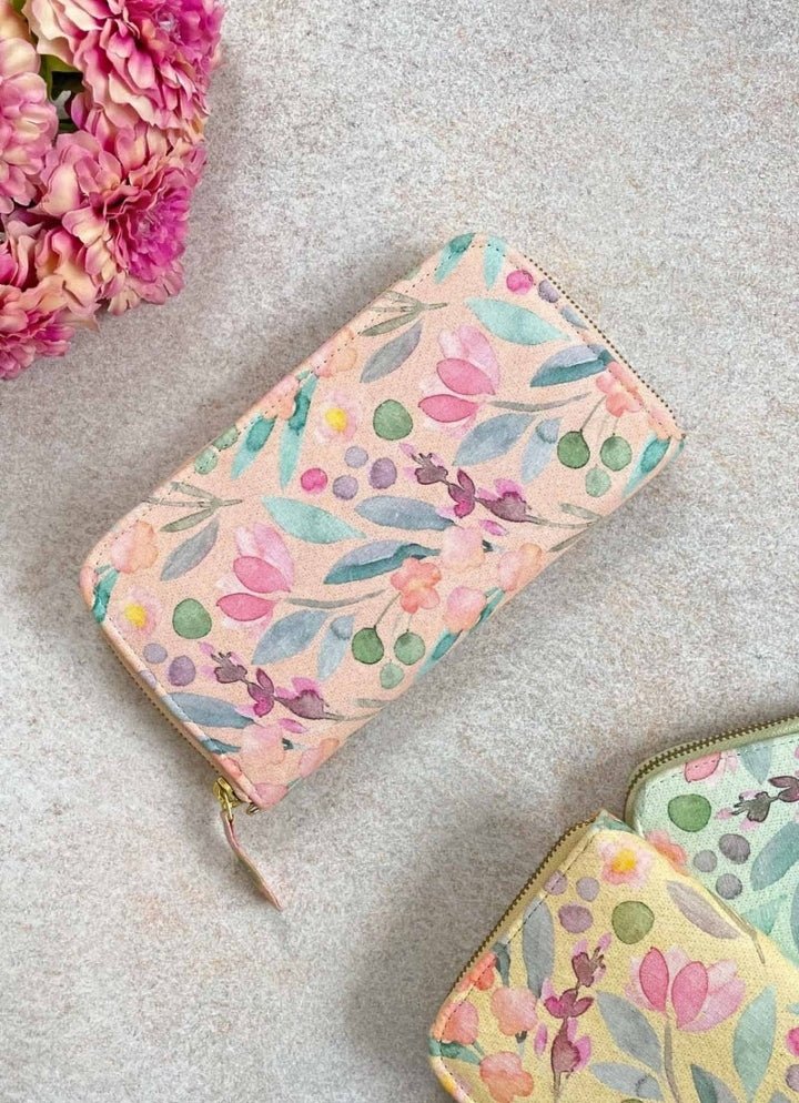 Peach Printed Zip Wallet AMYRA - Fabilicious Fashion
