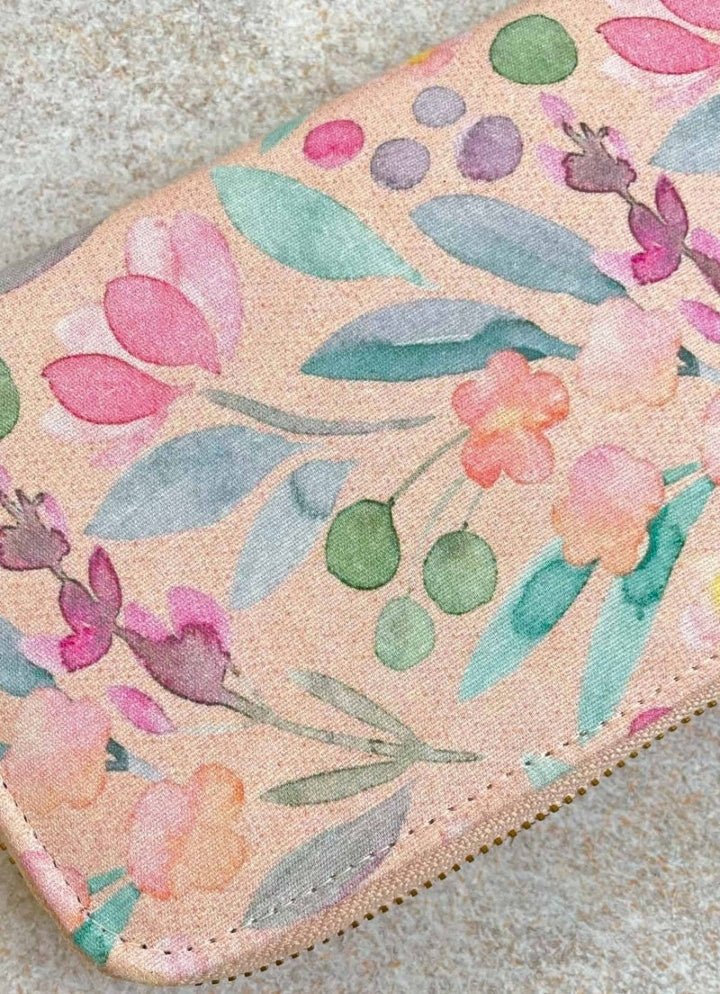 Peach Printed Zip Wallet AMYRA - Fabilicious Fashion