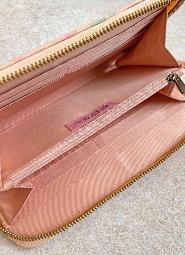 Peach Printed Zip Wallet AMYRA - Fabilicious Fashion