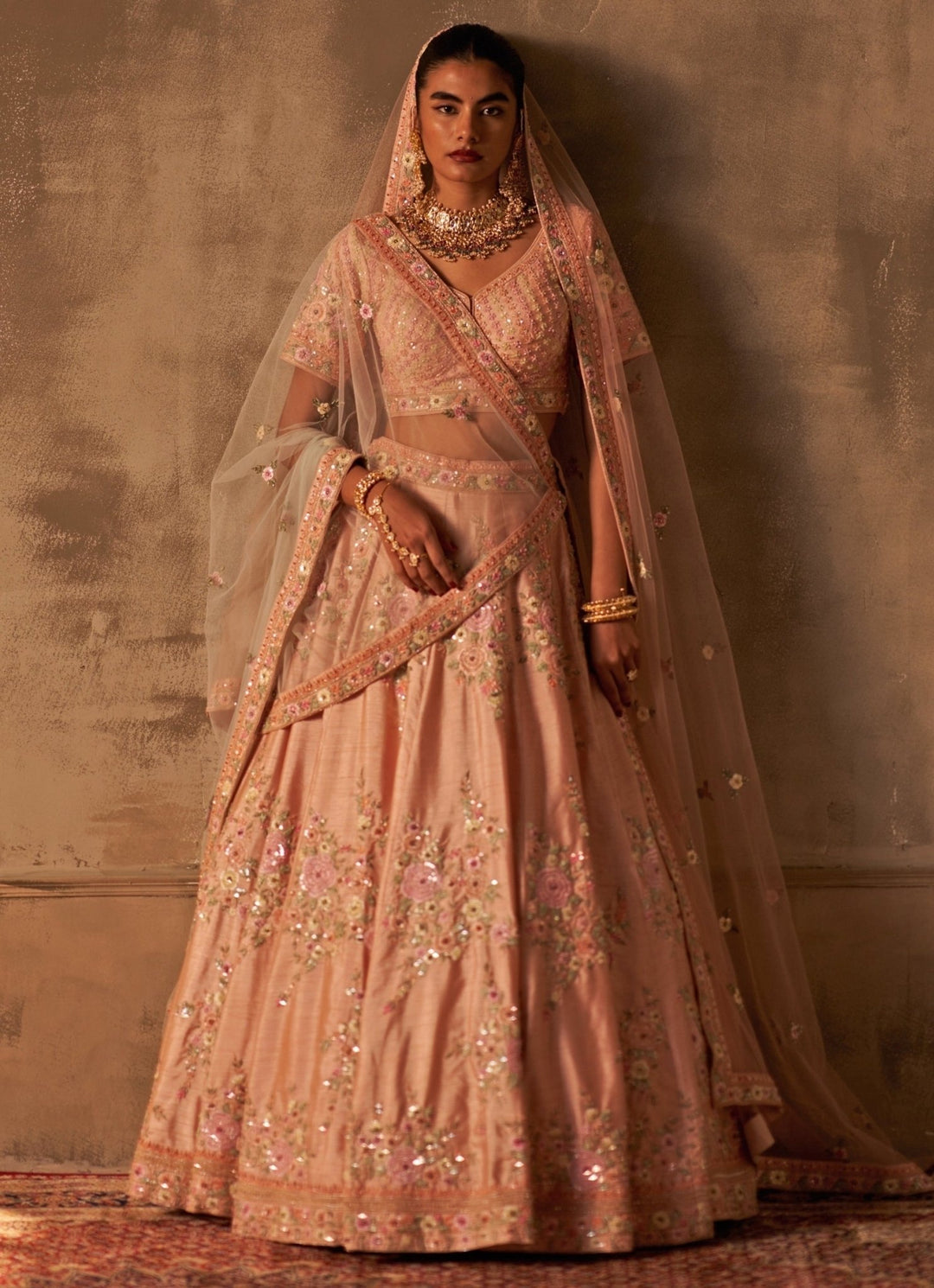 Peach Raw Silk Double Dupatta Lehenga Set Angad Singh - Fabilicious Fashion
