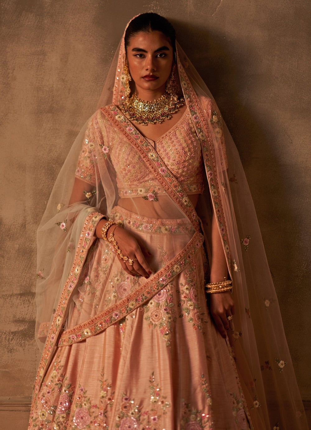 Peach Raw Silk Double Dupatta Lehenga Set Angad Singh - Fabilicious Fashion