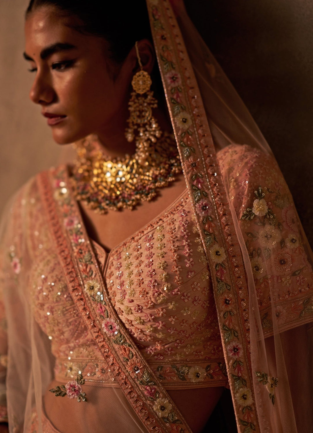 Peach Raw Silk Double Dupatta Lehenga Set Angad Singh - Fabilicious Fashion