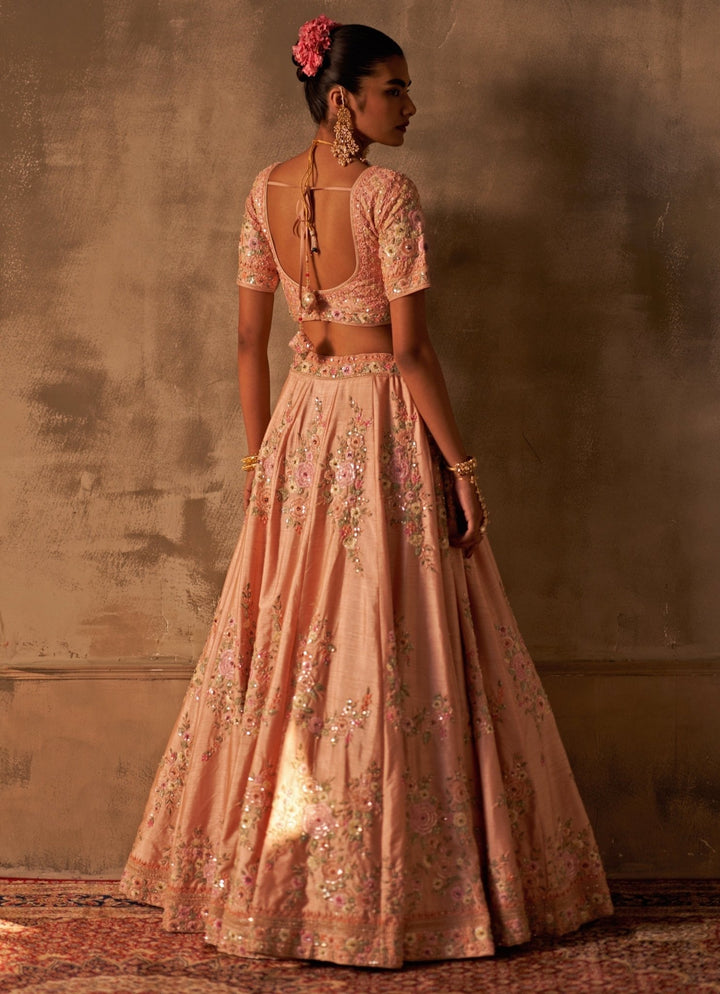 Peach Raw Silk Double Dupatta Lehenga Set Angad Singh - Fabilicious Fashion