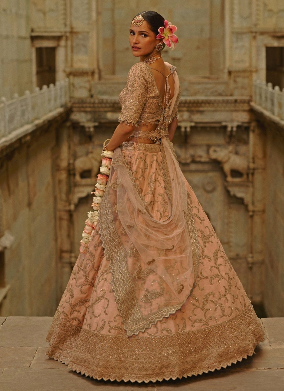 Peach Raw Silk Lehenga Set Nitika Gujral - Fabilicious Fashion