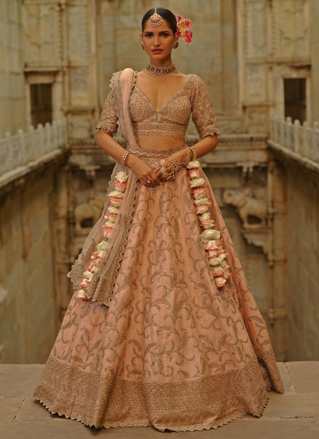 Peach Raw Silk Lehenga Set Nitika Gujral - Fabilicious Fashion