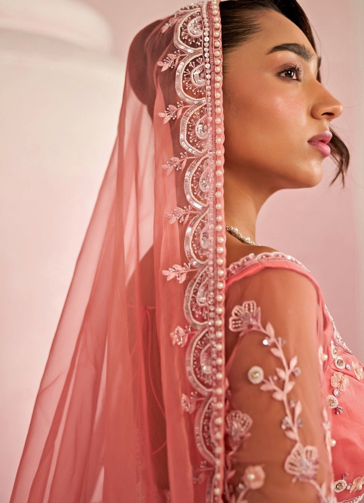 Peach Sequins Embroidered Organza Lehenga Set Prevasu - Fabilicious Fashion