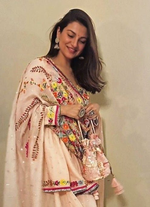 Peach Sequins Embroidered Soft Net Potli Amyra - Fabilicious Fashion