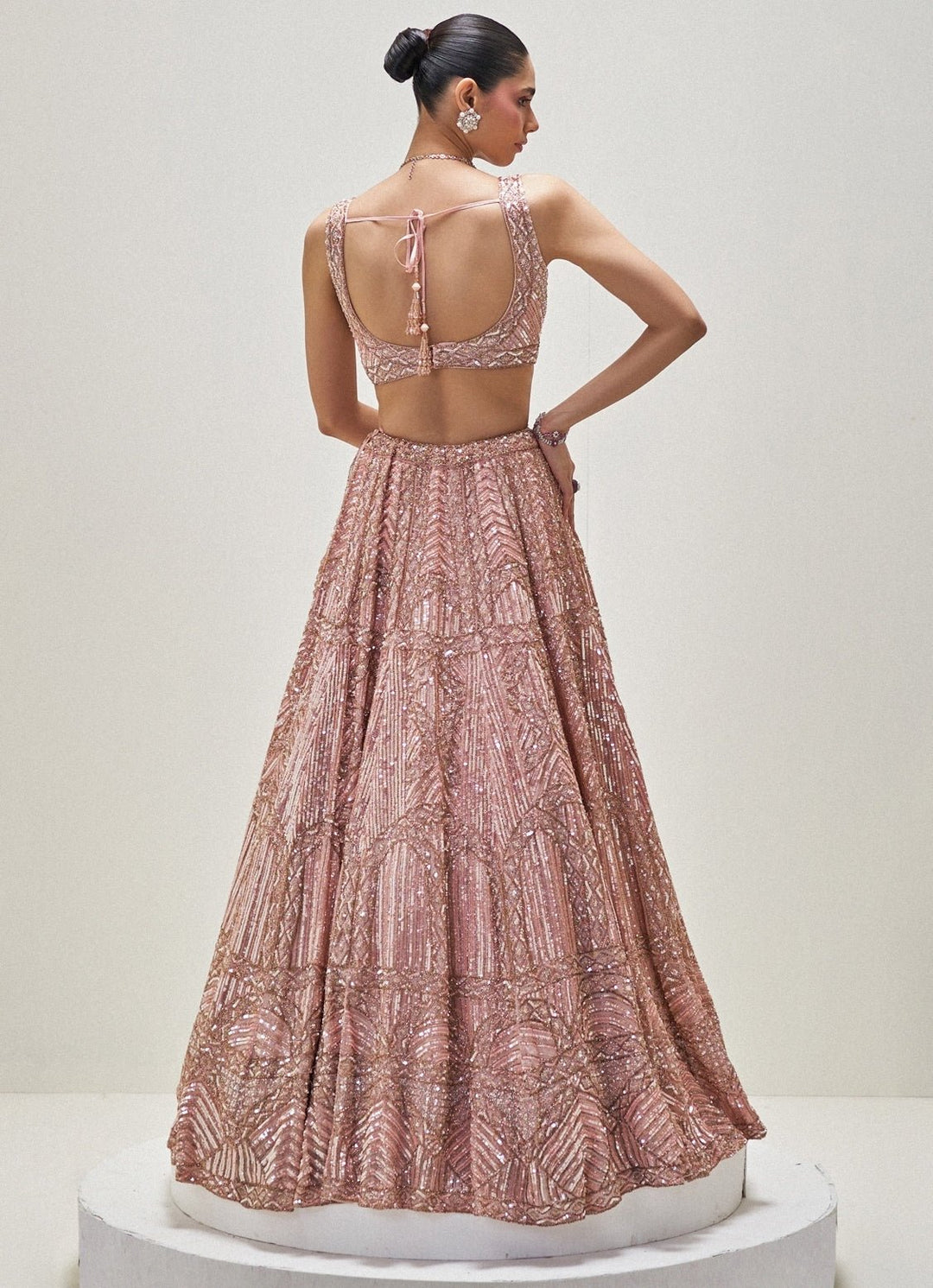 Peach Shimmering Crystal Embroidered Lehenga Set Angad Singh - Fabilicious Fashion