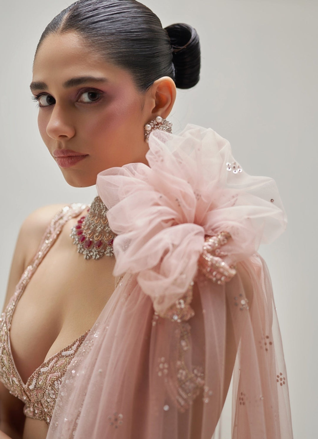 Peach Shimmering Crystal Embroidered Lehenga Set Angad Singh - Fabilicious Fashion