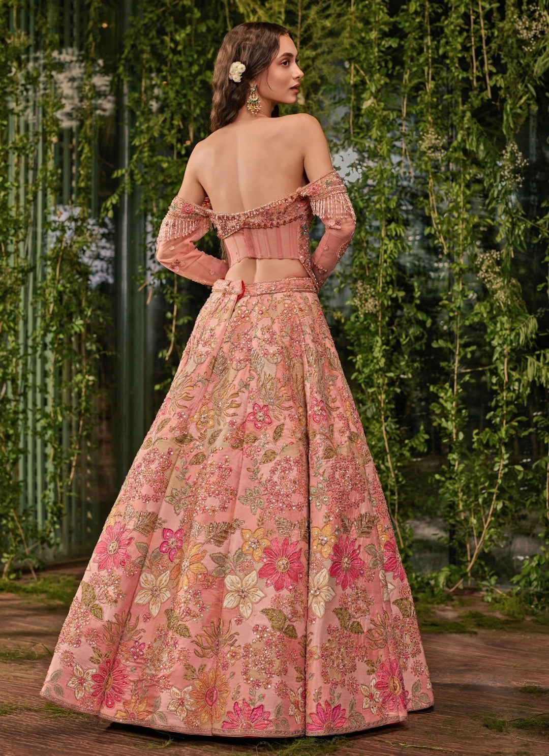 Jigar and Nikita Peach Silk Corset Bridal Lehenga SetFabilicious Fashion