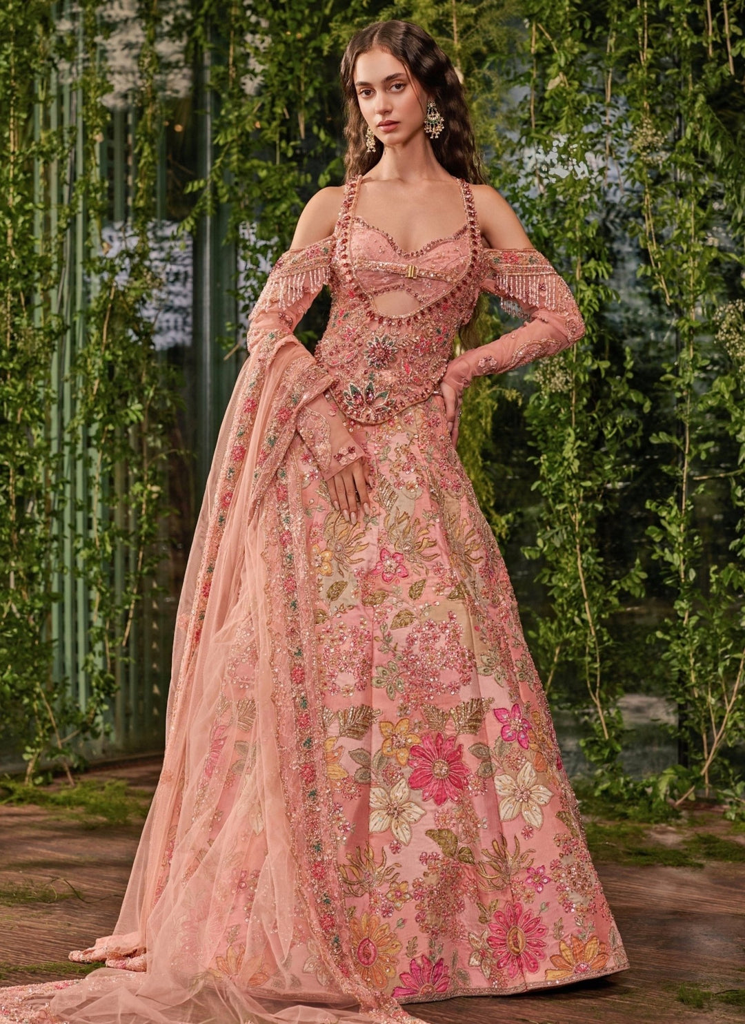 Jigar and Nikita Peach Silk Corset Bridal Lehenga SetFabilicious Fashion