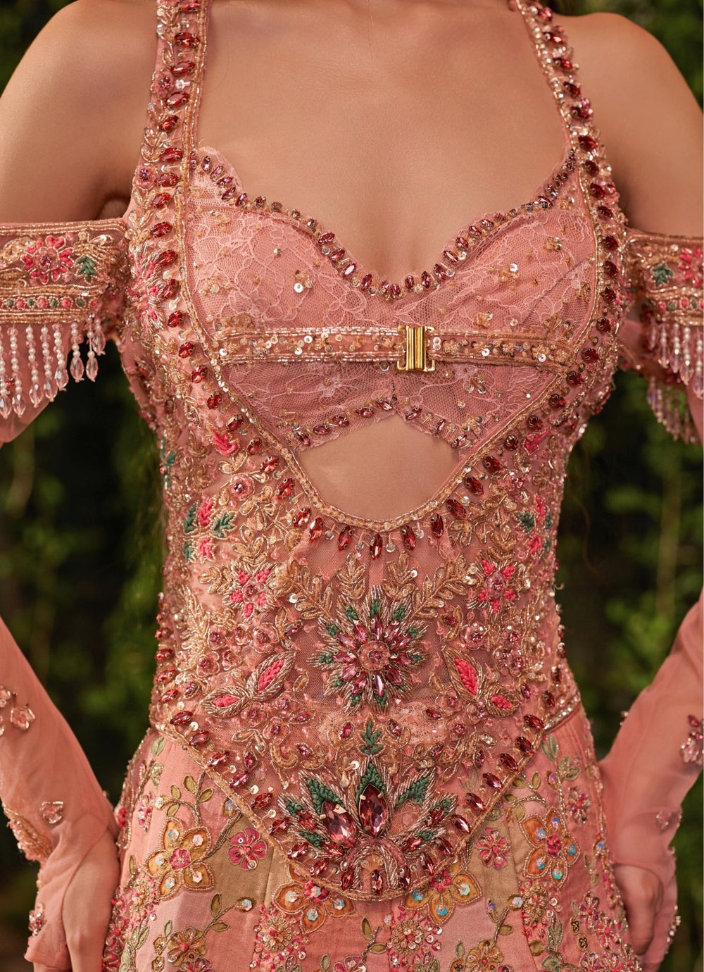 Jigar and Nikita Peach Silk Corset Bridal Lehenga SetFabilicious Fashion