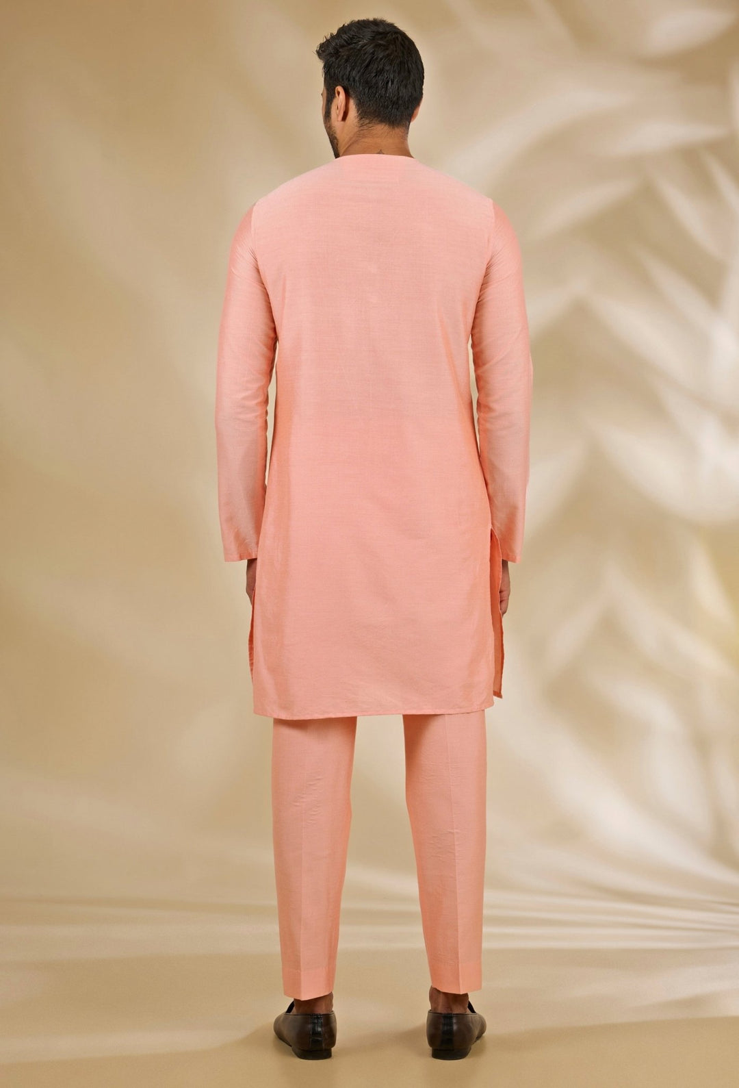 Manish Nagdeo Men Peach Silk Embroidered Bandhgala SetFabilicious Fashion