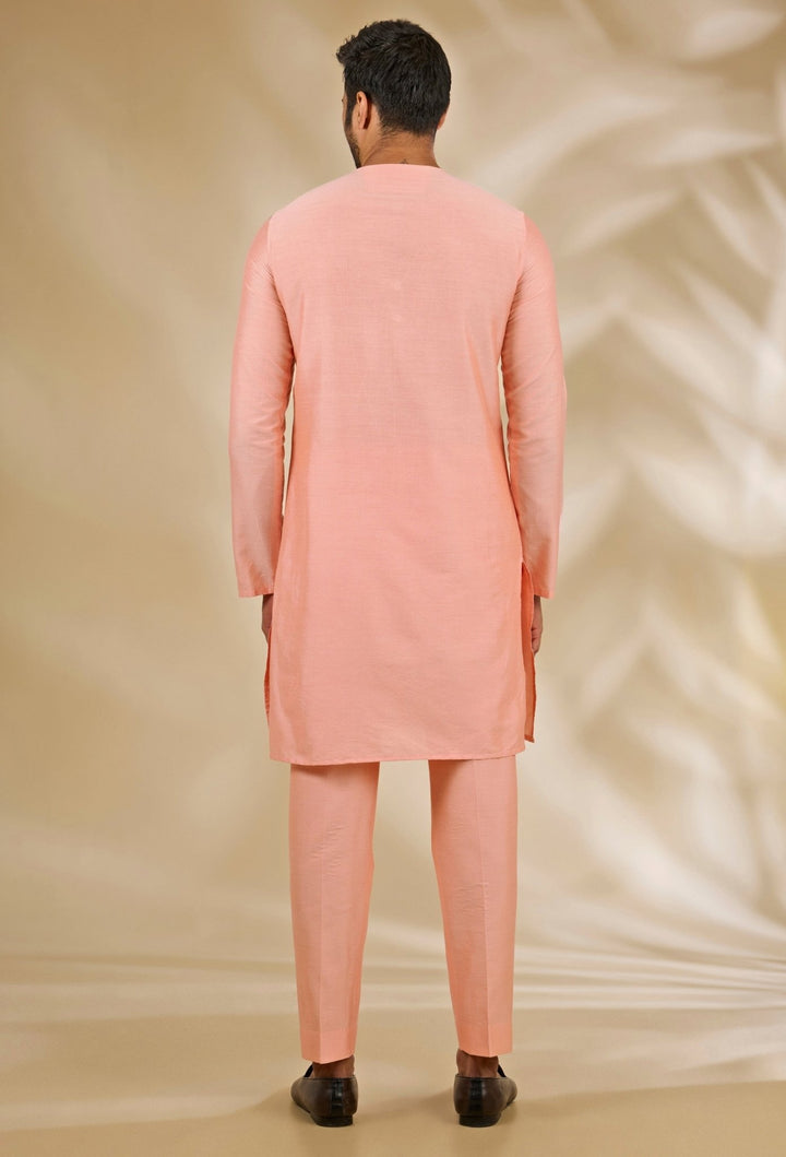 Manish Nagdeo Men Peach Silk Embroidered Bandhgala SetFabilicious Fashion