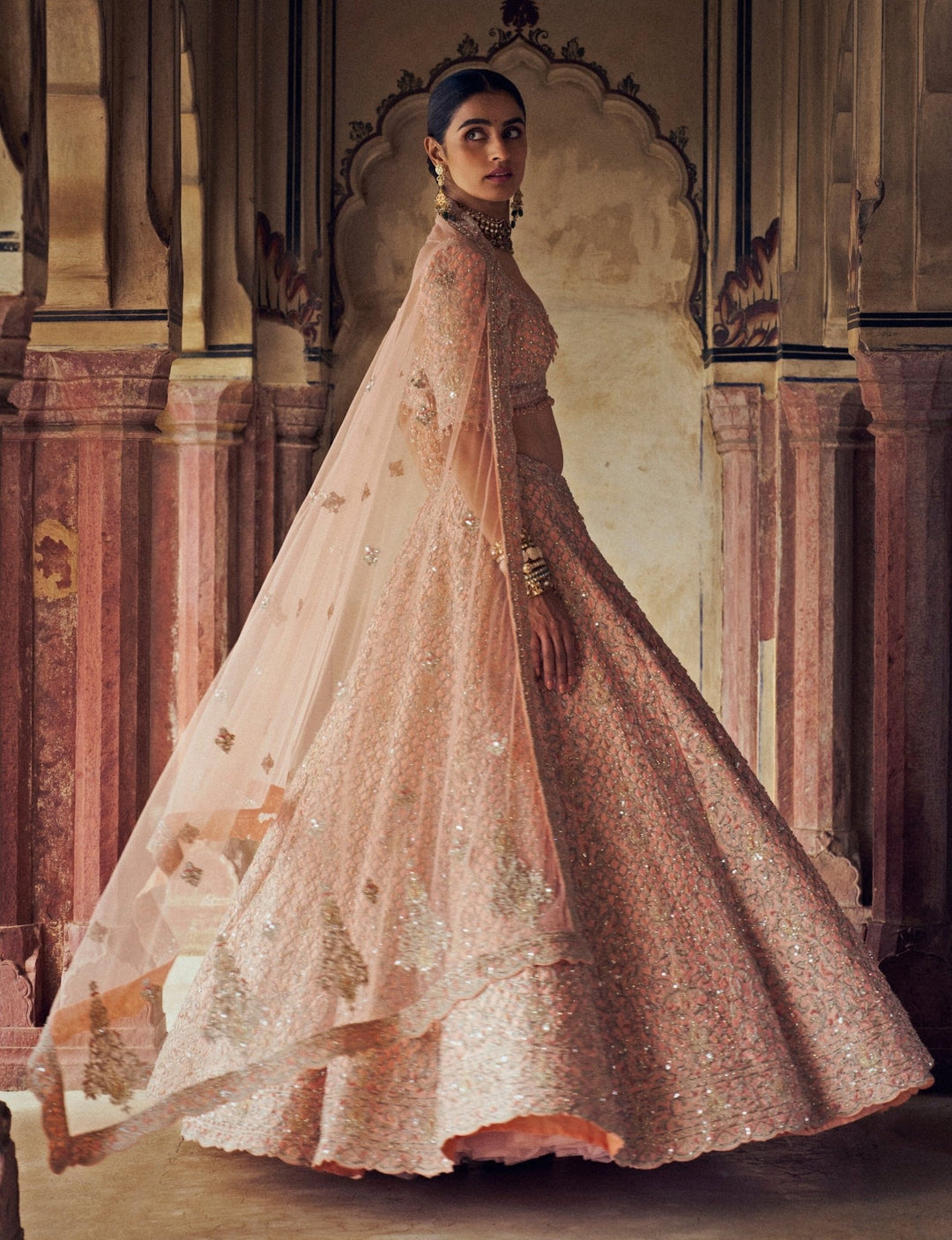 Peach Silk Embroidered Bridal Lehenga Set Nitika Gujral - Fabilicious Fashion