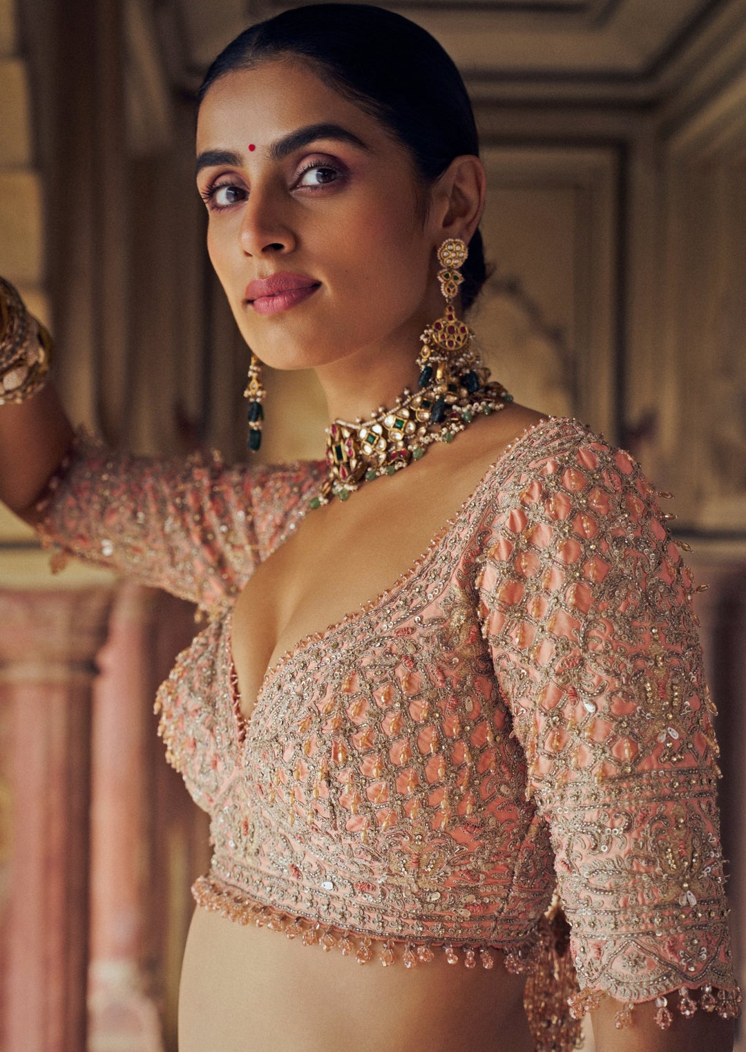 Peach Silk Embroidered Bridal Lehenga Set Nitika Gujral - Fabilicious Fashion
