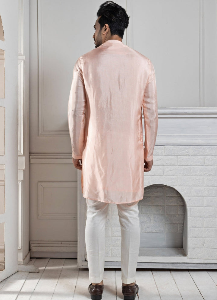 Peach Silk Embroidered Kurta Pant Set Smriti - Fabilicious Fashion