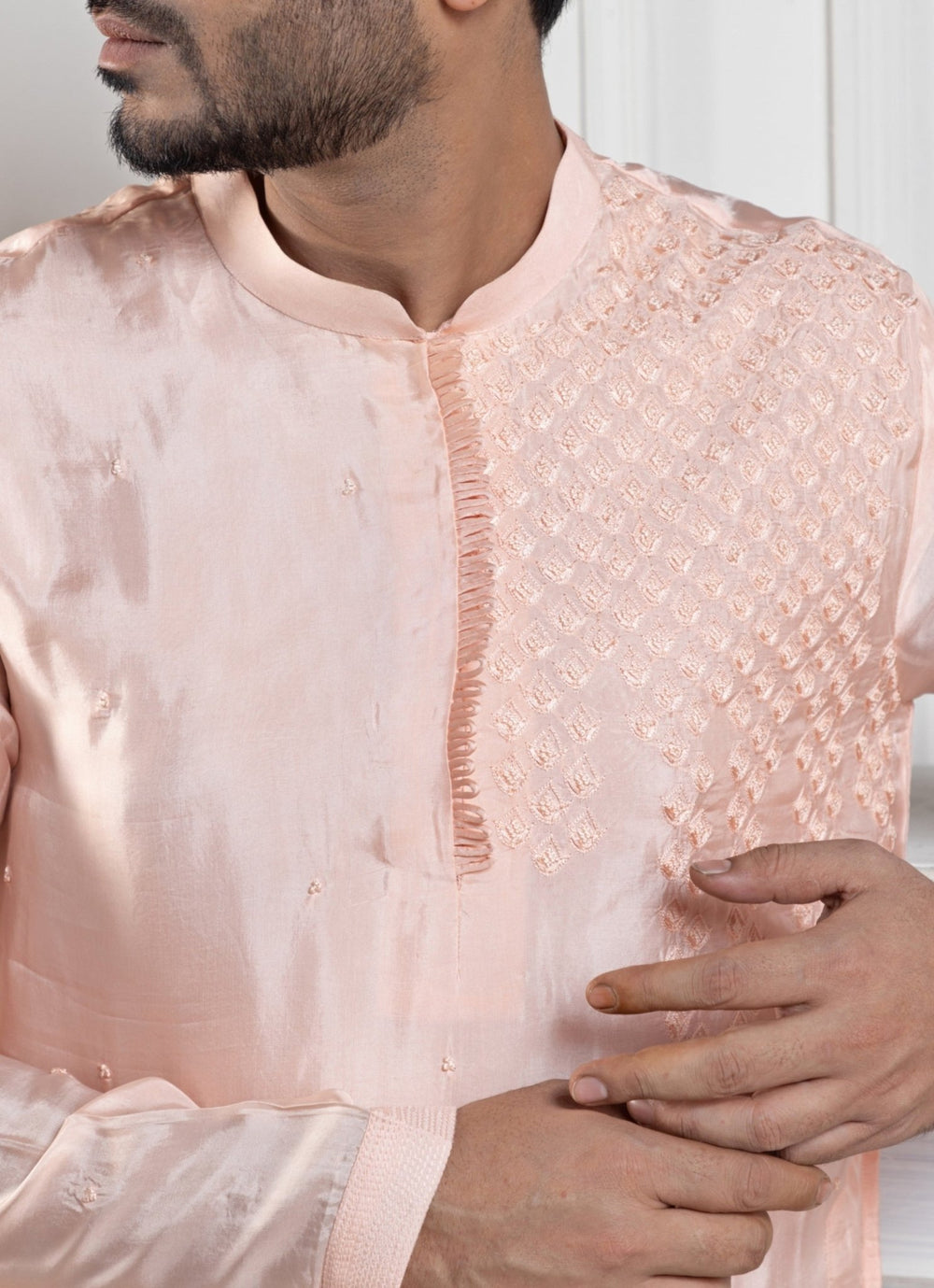 Peach Silk Embroidered Kurta Pant Set Smriti - Fabilicious Fashion