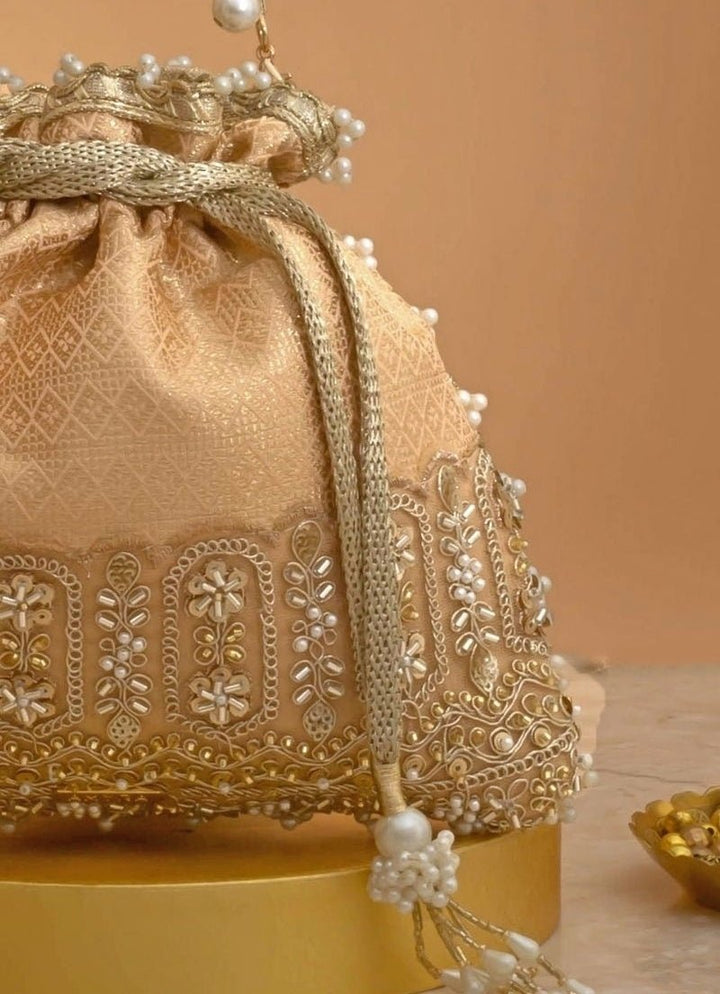 Peach Silk Embroidered Potli Amyra - Fabilicious Fashion