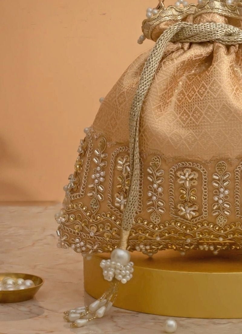Peach Silk Embroidered Potli Amyra - Fabilicious Fashion