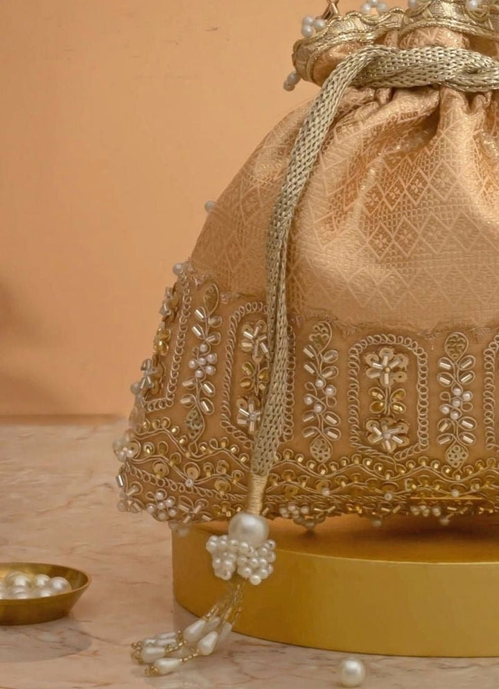 Peach Silk Embroidered Potli Amyra - Fabilicious Fashion