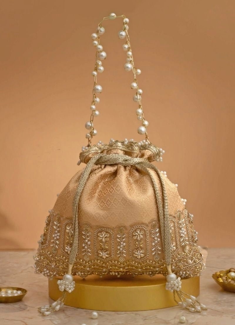 Peach Silk Embroidered Potli Amyra - Fabilicious Fashion