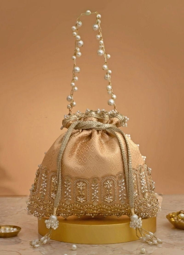 Peach Silk Embroidered Potli Amyra - Fabilicious Fashion