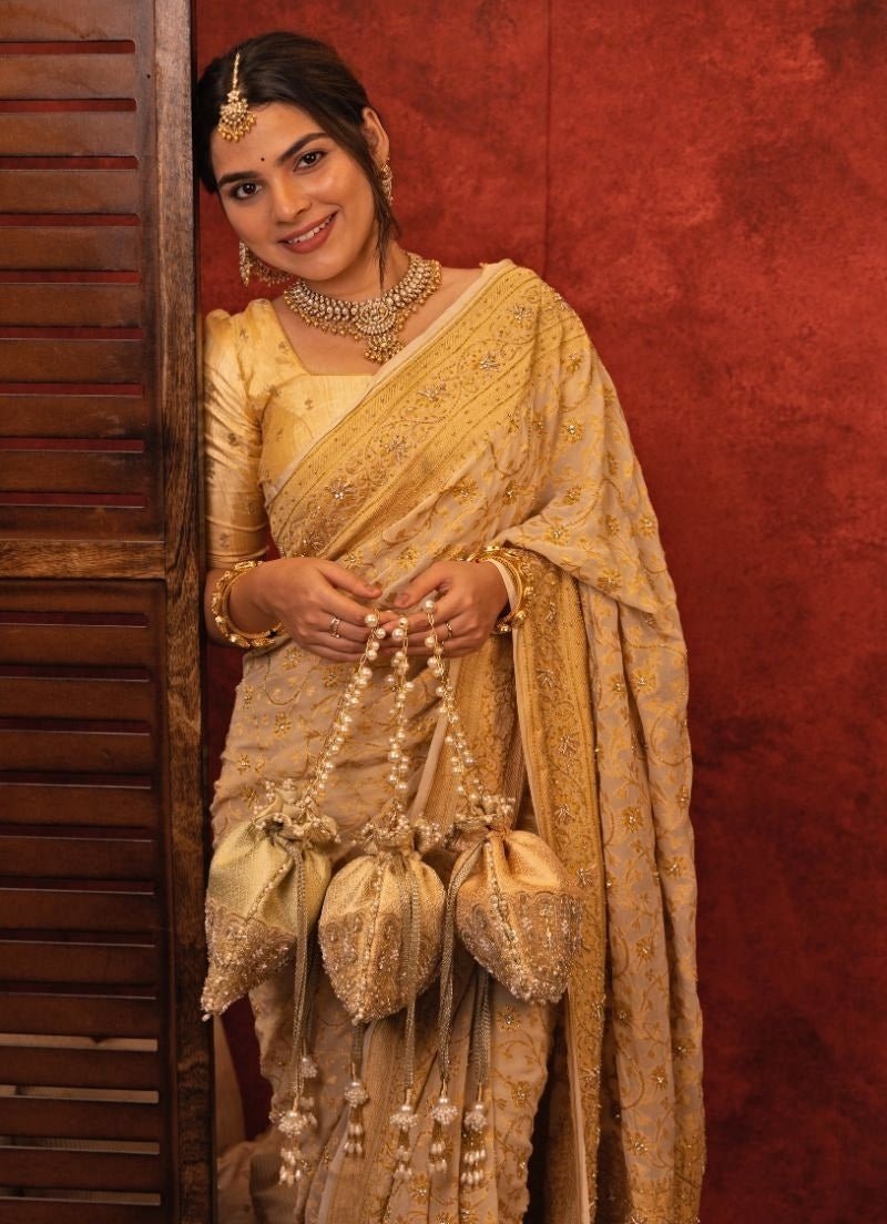 Peach Silk Embroidered Potli Amyra - Fabilicious Fashion