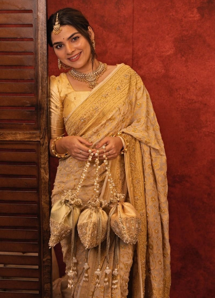 Peach Silk Embroidered Potli Amyra - Fabilicious Fashion