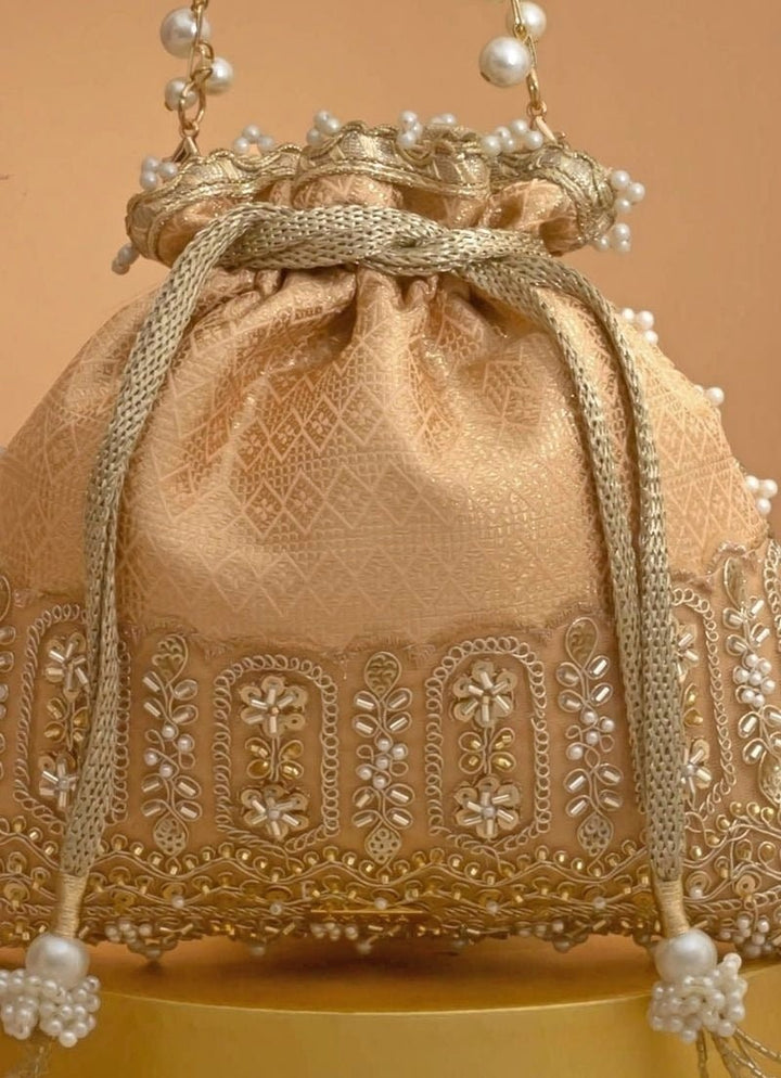 Peach Silk Embroidered Potli Amyra - Fabilicious Fashion