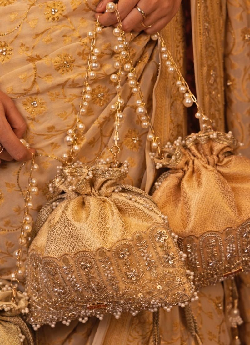 Peach Silk Embroidered Potli Amyra - Fabilicious Fashion