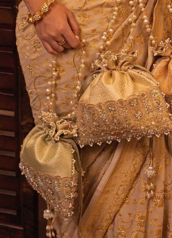 Peach Silk Embroidered Potli Amyra - Fabilicious Fashion