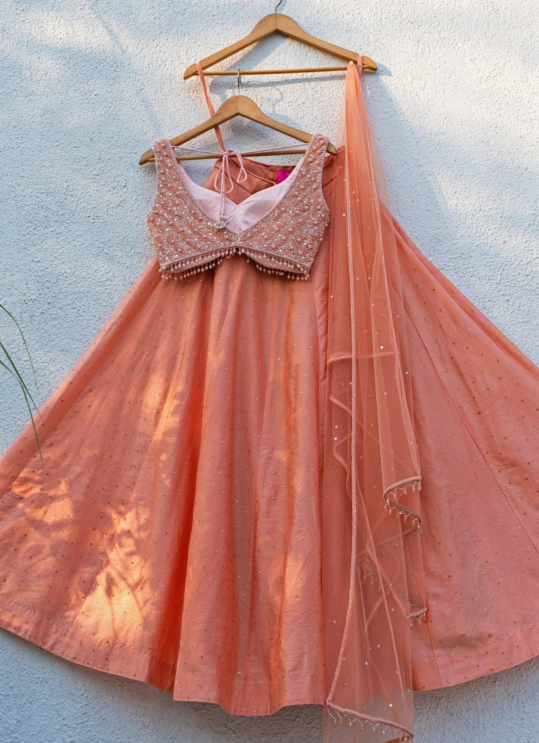 Peach Silk Lehenga With Sequence Blouse Anisha Shetty - Fabilicious Fashion