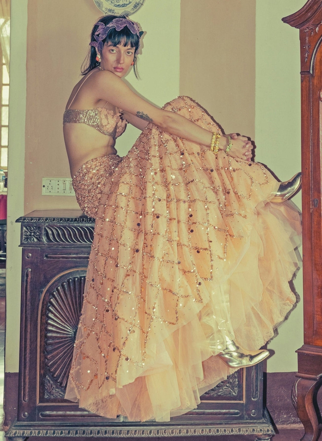 The Little Black Bow Peach Soft Net Mermaid Lehenga SetFabilicious Fashion