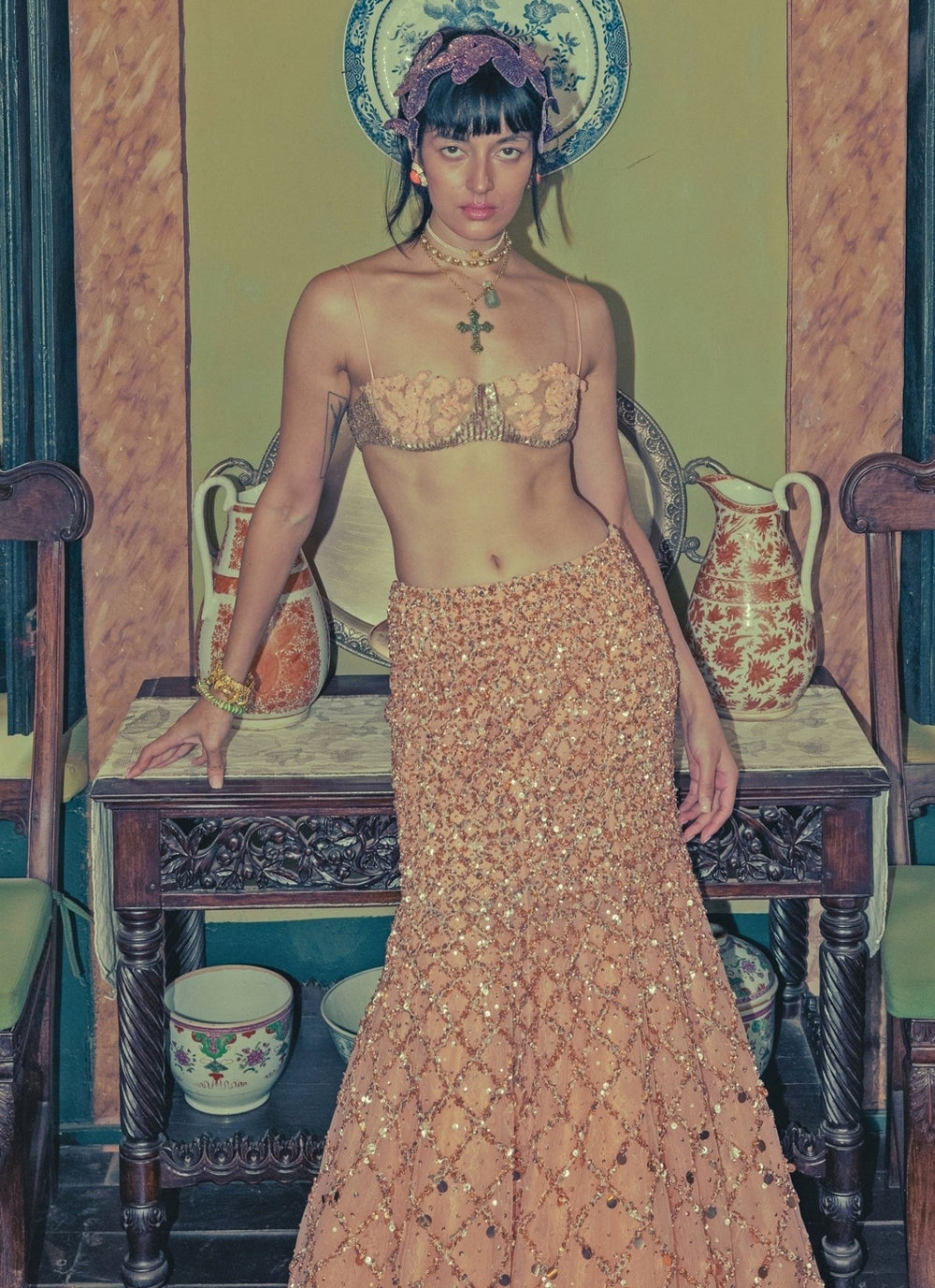 The Little Black Bow Peach Soft Net Mermaid Lehenga SetFabilicious Fashion
