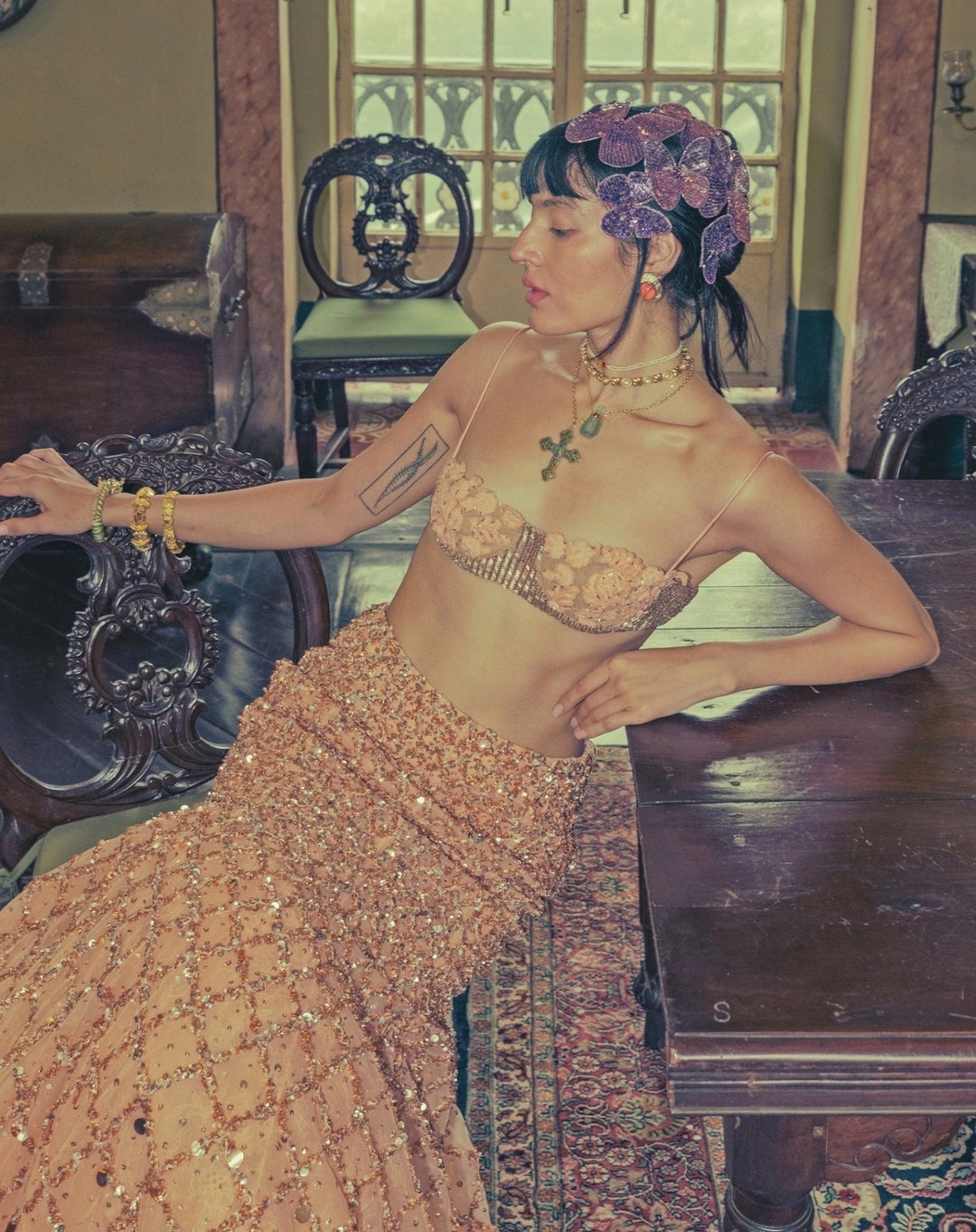 The Little Black Bow Peach Soft Net Mermaid Lehenga SetFabilicious Fashion