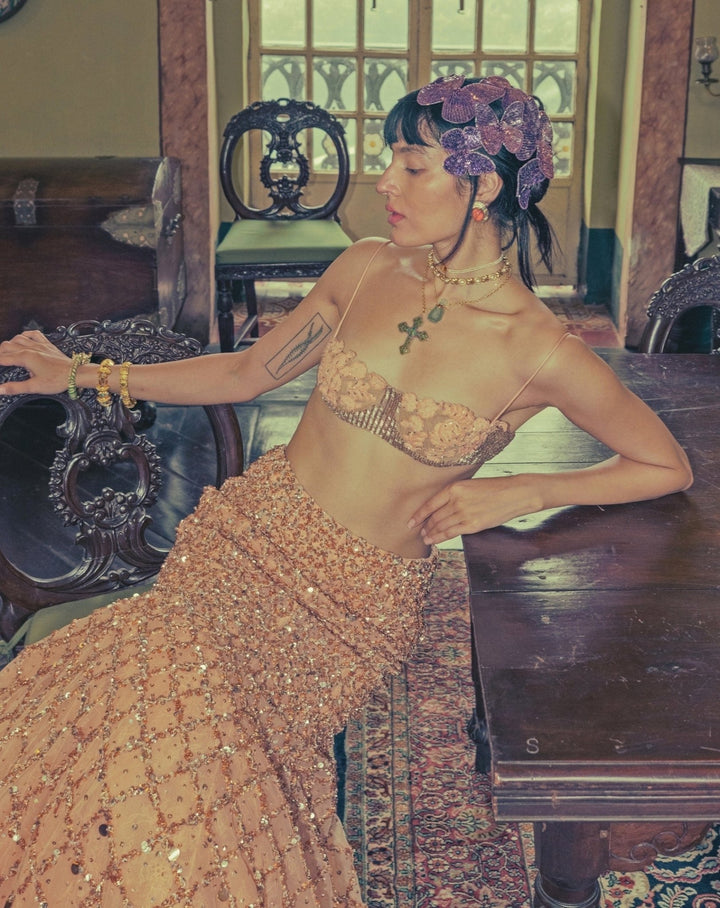 The Little Black Bow Peach Soft Net Mermaid Lehenga SetFabilicious Fashion