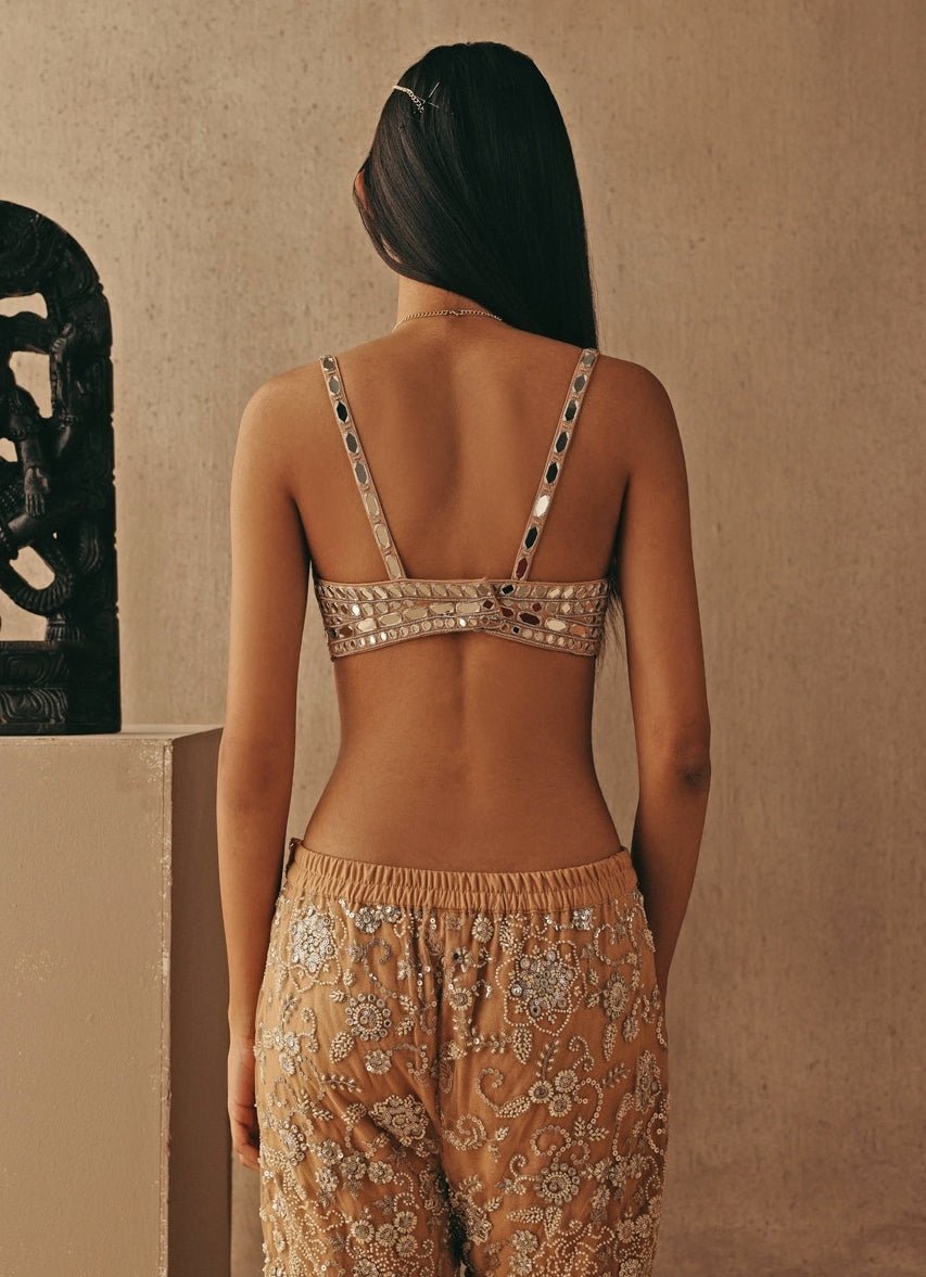 Peach Soft Net Mirrorwork Bralette Twenty Nine - Fabilicious Fashion