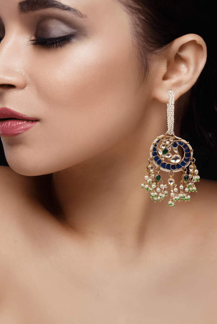 Peacock Blue 2 Piece Earring Riana by Shikha Jindal - Fabilicious Fashion