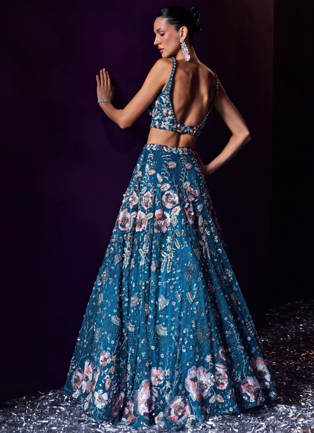 Peacock Blue Sequins Embroidered Bridal Lehenga Set Angad Singh - Fabilicious Fashion