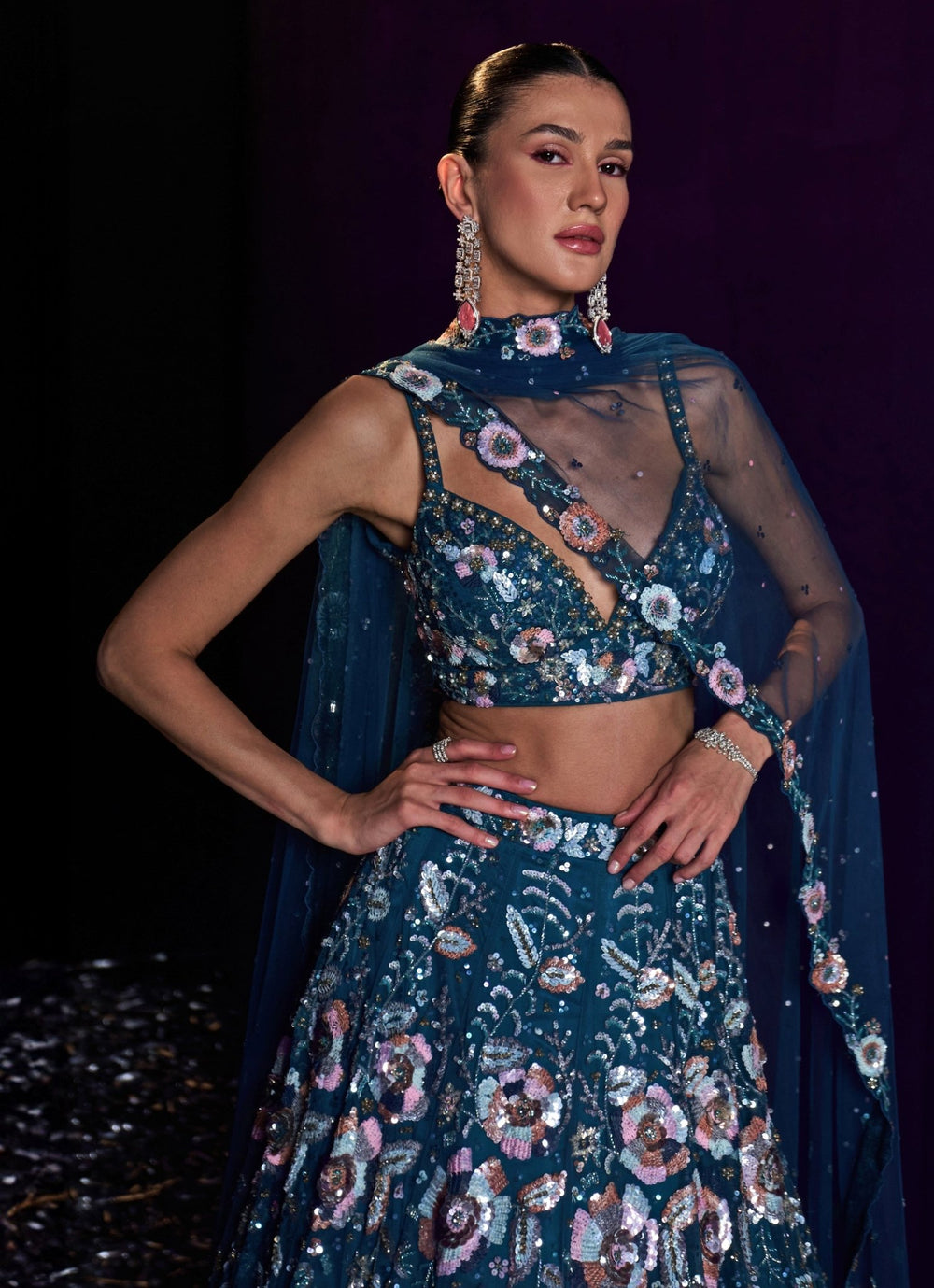 Peacock Blue Sequins Embroidered Bridal Lehenga Set Angad Singh - Fabilicious Fashion