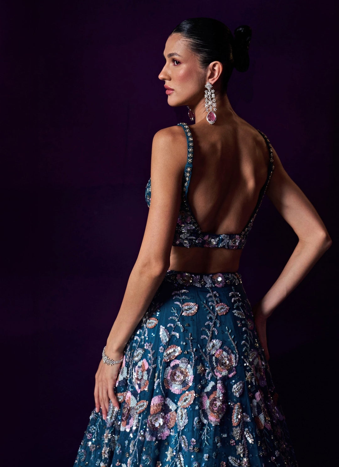Peacock Blue Sequins Embroidered Bridal Lehenga Set Angad Singh - Fabilicious Fashion