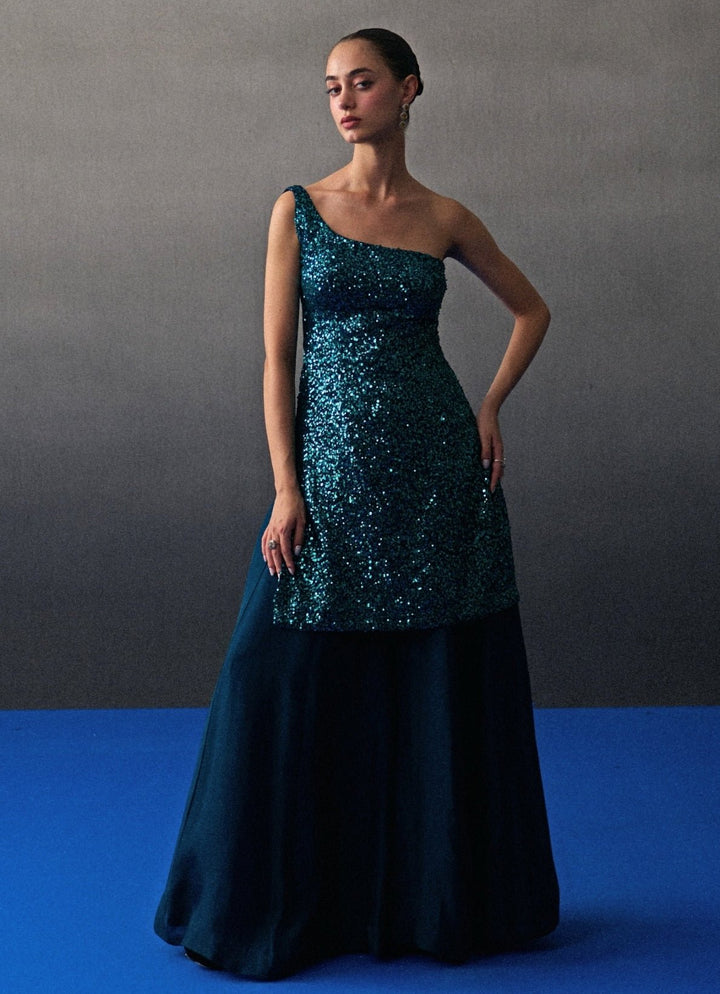 Peacock Blue Sequins Embroidered Kurta Sharara Angad Singh - Fabilicious Fashion