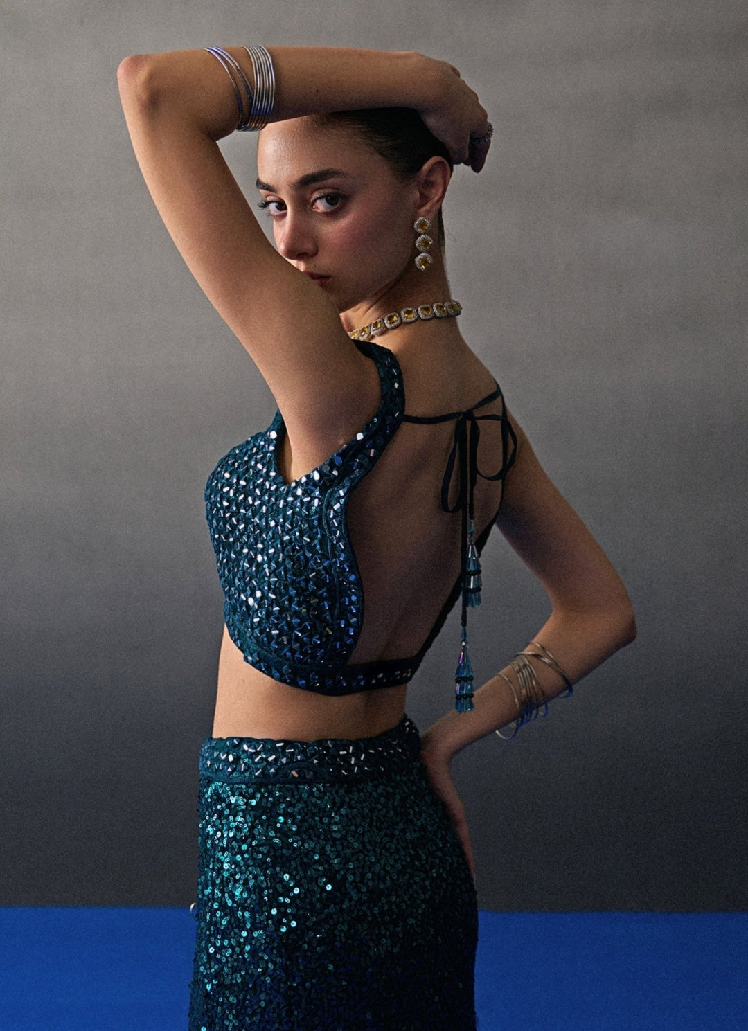 Peacock Blue Sequins Embroidered Mermaid Lehenga Angad Singh - Fabilicious Fashion