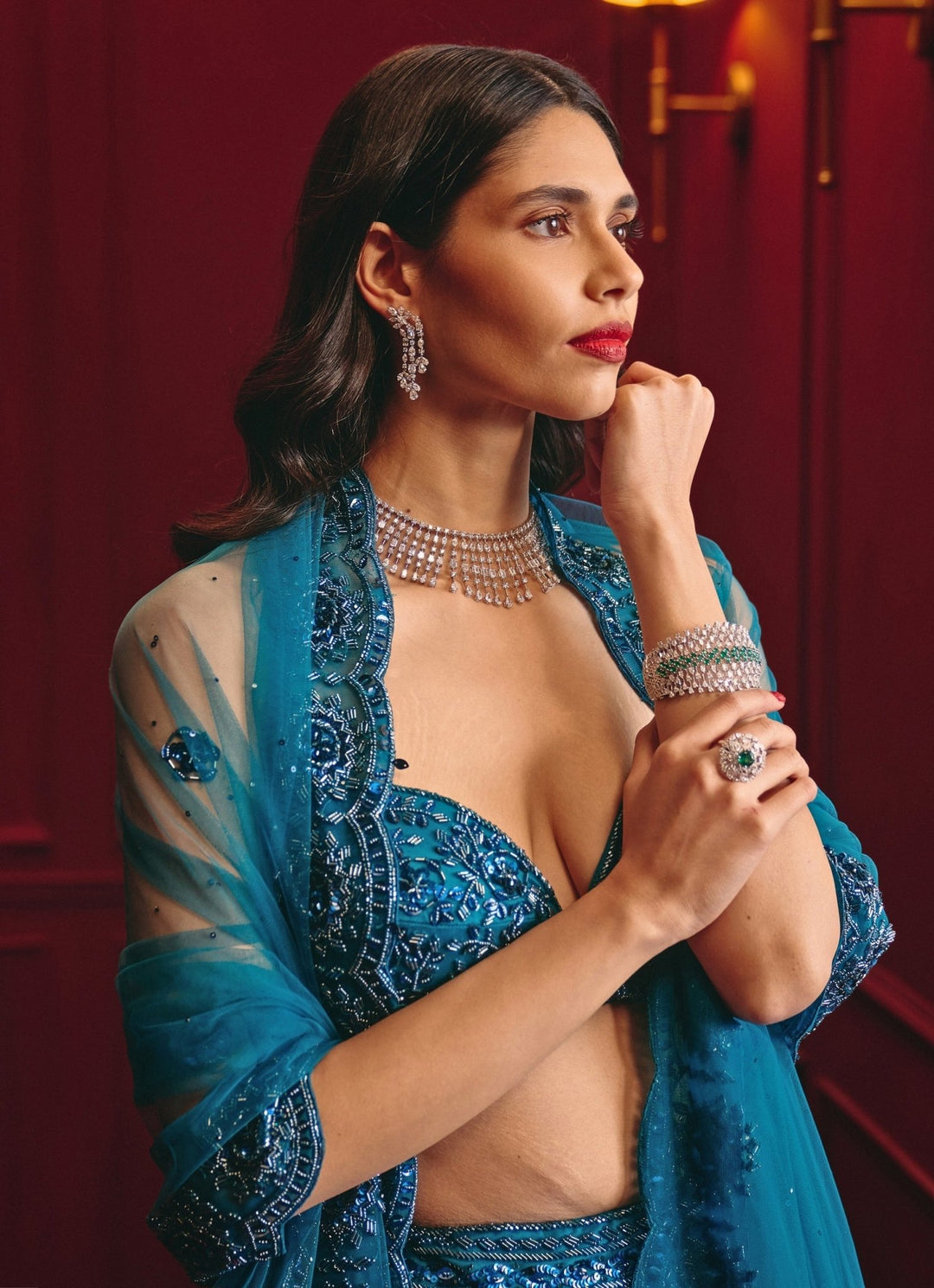 Peacock Blue Soft Net Mermaid Lehenga Angad Singh - Fabilicious Fashion