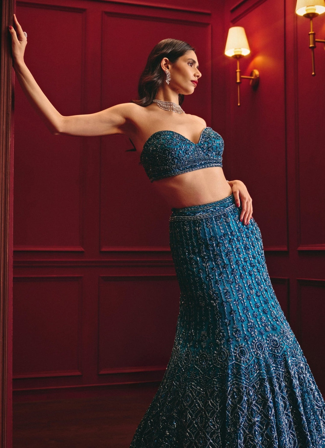 Peacock Blue Soft Net Mermaid Lehenga Angad Singh - Fabilicious Fashion