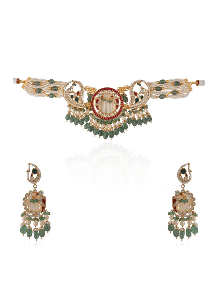 Peacock Motif Choker Set Riana Jewellery - Fabilicious Fashion
